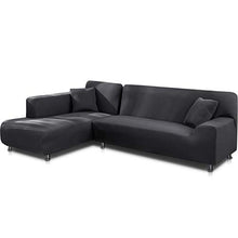 Topown, Copridivano ad angolo, elastico, a forma di L, set da 2 pezzi, per 3 posti + 3 posti con 2 federe per cuscini liberi, grigio scuro