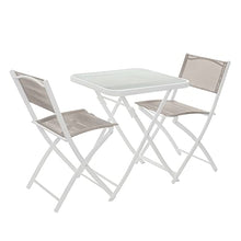 Set tavolo bianco con 2 sedie pieghevoli, in ferro e textilene Bianco