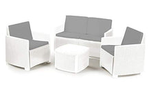 DMORA 0 Set da Giardino J con Cuscini, 1 Divano + 2 Poltrone (con braccioli) + 1 Tavolino Contenitore da Esterno, Made in Italy, Bianco