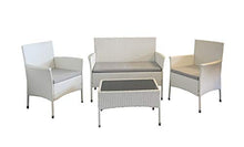 REDI GROUP Set da Giardino 4 Posti Bianco con Divano 2 Poltrone e Tavolo in Rattan Bianco e Cuscini Grigio, Ideale per Terrazza, Balcone, Bar, Ristorante, Dehors