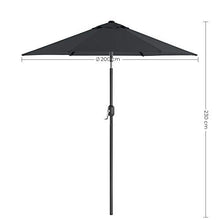 SONGMICS Ombrellone da Giardino di 2 m, Parasole con Protezione UPF50+, Palo e Stecche in Metallo, Inclinabile, Base Non Inclusa, per Terrazzo Balcone Esterno, Grigio GPU202G01