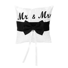 WINOMO Anello di nozze cuscino cuscini Mr Mrs fiocco di nastro in raso (bianco nero)