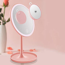 BGROESTWB Specchi compatti Tocca Desktop Lampada dello Specchio Principale con Spia di Ricarica Trucco dello Specchio Specchio di Trucco Desktop .per Casa (Color : Pink, Size : 32X20X17cm)