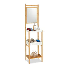 Relaxdays Scaffale Bagno in Bambù, con Specchio, 3 Ripiani, Design alto & aperto, per Corridoio, HLP: 162x40x30 cm,legno