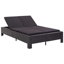 Festnight Lettino Prendisole, Lettini da Giardino a 2 Posti con Cuscino, Sedie a Sdraio da Giardino in Polyrattan Nero