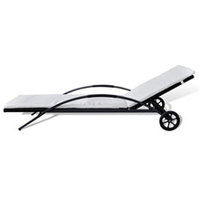 vidaXL Lettino Prendisole Poli Rattan con Cuscino 2 Ruote Nero Sdraio Giardino