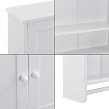 Armadietto Pensile da Bagno con Barra Portaasciugamano 65 x 48,7 x 14,5 cm Mobiletto da Muro con 2 Ante e Ripiani - Bianco