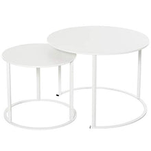 giordano shop Set 2 Tavoli da Giardino Sovrapponibili Ø70 cm e Ø50 cm in Ferro Bianco