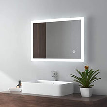 EMKE Specchio da bagno a LED, 50 x 70 cm, con illuminazione, 6500 K, bianco freddo, specchio da parete con interruttore touch + antiappannamento, IP44, risparmio energetico A++