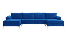 BHDesign Amanda XL New – Divano angolare Panoramique Xtra Large – Moderno – Velluto – Colore Blu