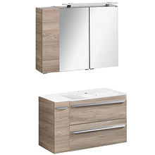 FACKELMANN Luxor - Set di mobili da bagno da 5 pezzi, 100 cm, con armadietto a specchio a LED