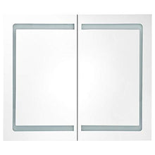 Tidyard Armadietto Bagno da Parete con Specchio e LED, con 3 Ripiani e 2 Ante, 80x12,2x68 cm Bianco e Argento