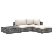 Tidyard Set di Mobili da Giardino in Polyrattan, Set Divani 3 Posti da Giardino/Esterno con Cuscini e Tavolino 4 pz, Leggero e Modulare, Grigio