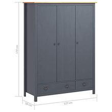 FAMIROSA Armadio a 3 Ante Hill Range Grigio 127x50x170cm Massello Pino