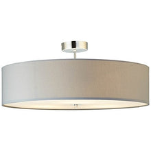 Plafoniera da 60 cm, 3 x E27, massimo 60 W, metallo/tessuto, cromato/grigio chiaro