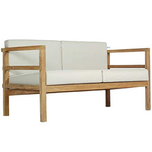 Divano lounge Pusie, 2 posti, in legno di teak massiccio, con cuscini