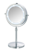 WENKO LED Specchio da appoggio Lumi - ingranditore 5x, superficie specchiante ø 17.5 cm 500 % ingrandimento, Acciaio, 21 x 38-49 x 13.5 cm, Cromo