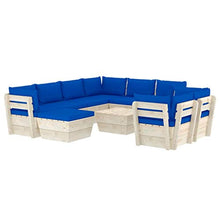 SKM Set Divani da Giardino su Pallet 10 pz con Cuscini Legno Abete (197.6kg) Blu-3682