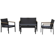 Outsunny Set 4 Pezzi Salotto da Esterni con 2 Sedie, Divano e Tavolino | Mobili da Giardino in Rattan e Acciaio Nero - Arredi Casa