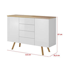 Selsey HALSEY - Cassettiera bassa / Mobile di stoccaggio / Mobiletto con 4 cassetti / Comò 115 cm