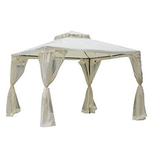 miozzi Gazebo da Giardino 2.95x2.95m in Metallo Doppio Tetto Zanzariera e Laterali Beige