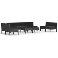 SKM Set Divani da Giardino 10 pz con Cuscini in Polyrattan Nero (62kg) Nero-6979