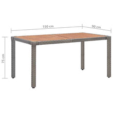 E E-NICES Tavolo da Giardino Grigio 150x90x75 cm in Polyrattan e Acacia