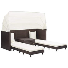 Tidyard Divano Letto a 3 Posti Estendibile con Tetto Polyrattan Marrone, Divani da Giardino, Mobili da Giardino 200 x 75 x 70/150 cm