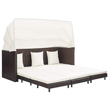 SKM Divano Letto a 3 Posti Estendibile con Tetto Polyrattan Marrone