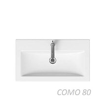 Elean - Lavabo da bagno in ceramica Line, con mobiletto, colore: Bianco lucido + grigio preassemblato, 80 cm
