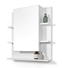 DOMTECH Specchio grande 60 x 70 cm, con ripiani e illuminazione a LED, colore: bianco