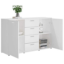 Credenza moderna con cassetti e ripiani 120 x 35,5 x 75 cm, mobile ausiliare con cassetti comò, bianco
