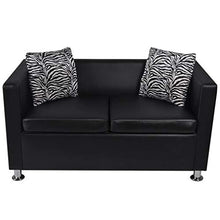 Divano letto a 2 posti, in similpelle, nero, con 2 cuscini con dimensioni: 120 x 62,5 x 63 cm (L x P x A)