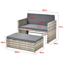 [en.casa] Set di Mobili da Giardino Arredo Esterno in Polyrattan con Cuscini Set Composto di 1 Divano a 2 Posti + 1 Tavolino Basso Multiuso - Beige/Grigio