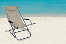 Sedia a sdraio dondolino pieghevole spiaggina cuscino braccioli prendisole beige