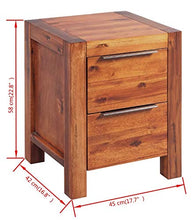 Comodino da notte in stile industriale, in legno massello di acacia, con 2 cassetti, marrone, 45 x 42 x 58 cm