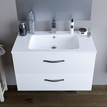 Mobile bagno SOSPESO 80 cm con lavabo in ceramica e specchio con cassetti BIANCO LINDA 8280