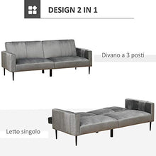 homcom Divano Letto 3 Posti con Schienale Regolabile e Reclinabile 180° in Velluto per Casa o Ufficio, Grigio Scuro