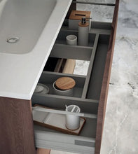 Mobile bagno sospeso moderno Glass rovere,cm 100,specchio led,lavabo e 2 colonne
