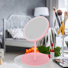 Specchio cosmetico, specchio per trucco da tavolo con ricarica USB con luce a LED e base di archiviazione per tavolo, bagno, viaggio