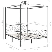 SKM Letto a Baldacchino Grigio in Metallo 180x200 cm (31.9kg)