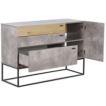 Beliani Credenza Base in Metallo Nero 3 Cassetti Legno Chiaro e Grigio Arietta