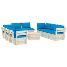 SKM Set Divani da Giardino su Pallet 9 pz con Cuscini Legno Abete (179.1kg) Blu-3652