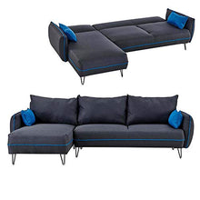 Deco In Paris - Divano angolare convertibile in tessuto grigio e blu damasco, angolo reversibile