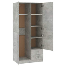 Ausla Armadio guardaroba con 2 ante e 2 cassetti, 80 x 52 x 180 cm, armadio camera da letto in truciolato grigio cemento