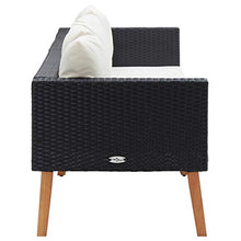 Divano da giardino a 3 posti con cuscini in polyrattan nero