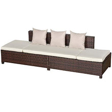 Outsunny Divano da Esterno Convertibile in Rattan Marrone, Salotto Mobile da Giardino con Cuscini Imbottiti, 220x68x62cm