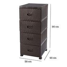ADGO Armadio con 4 cassetti, in rattan, per camera da letto, armadio, in plastica, 38 x 45 x 90 cm, marrone