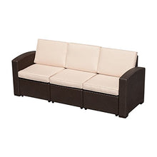 Outsunny Divano a 3 Posti in PP Plastica Divano da Giardino ad Effetto Rattan con Cuscini