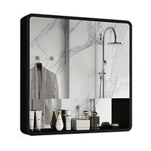 Armadietti a specchio A Parete Armadietto da Bagno Specchio da Bagno con Portaoggetti Impermeabile (Color : Black, Size : 75x60cm)